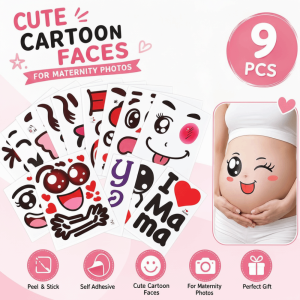 INTOONE 9PCS/Set Self Adhesive Pregnancy Belly Stickers Cartoon Face Pattern Peel and Stick Baby Bump Stickers  Cute Expressions Maternity Belly Stickers Maternity Photography