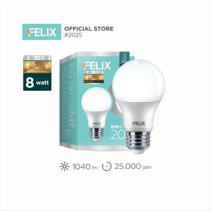 FELIX PREMIUM LED 8W Kuning Super Terang Hemat 90% Bohlam Lampu E27 Setara 75W Garansi 3 Tahun