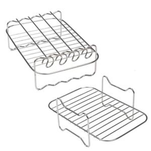 Metal Air Fryers Accessory Set Double Layer Stackable Dehydrator Racks Stainless Steel Texture Perfect for Grilling Use