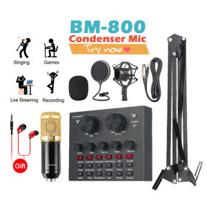 [Ready Stock] V8 Sound Card BM800 Karaoke Condenser Microphone Audio Set USB Headset Microphone Live Broadcast Interface External Usb Live Microphone Sound Card 声卡for Computer Pc Mobile Phone Sing