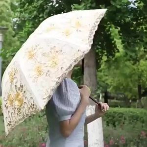 Lace Uv Protection Sunshade Umbrella For Women Double Layer Sunscreen Embroidered Folding Solar Umbrella Uv Protection
