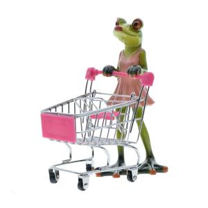 Funny Resins Frogs Figurine with Shopping Cart Handcrafted Decors Ornament For Living Room Study Shelf Garden Decoration