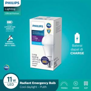 Lampu LED Philips Emergency Putih 8W 11W 13W Rechargeable Putih anti aliran DARURAT E27 RadiantLine