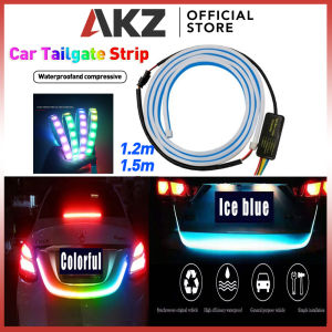 AKZ 12V Colorful Car Trunk RGB Tail Lights Dynamic Streamer Brake Turn Signal Warning LED Light Bar RGB Ice Blue 1.5M