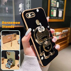 Casing Ponsel untuk OPPO A12 A12s A7 A5s A11K A5 A3s A12E Realme C1 Case pintar pola Doraemon Tepi mewah Kesing HP Phone Stands silikon penutup belakang penuh kamera Casing pelindung Softcase