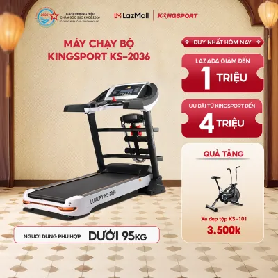 Miễn phí lắp đặt | Máy chạy bộ Kingsport Luxury KS-2036 có chức nâng dốc tự động kèm theo đai massage và thanh gập bụng
