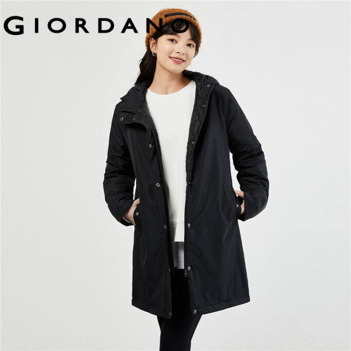 Giordano Beau Monde Women Solid color mid long hooded padded