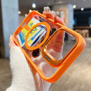 Lens Protection Stand For Magsafe Magnetic Phone Case For IPhone 15 14 13 12 Pro Max Camera Glass Transparent Metal Ring Cover