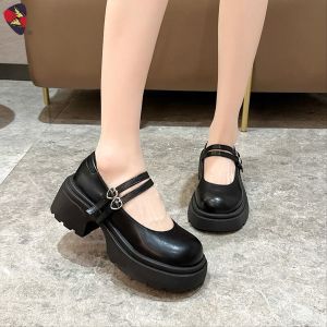 Katerina Fashion Style Maryjane Shoes Black Thick-Heel With Two Trap For Women Casual Student #K-119