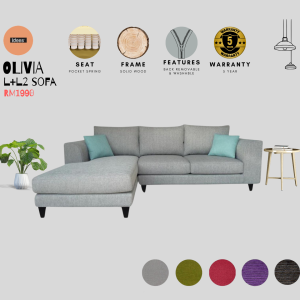 Modern L-Shape Sofa Premium Fabric Solid Wood Frame Pocket Spring 10-Year Warranty Durable