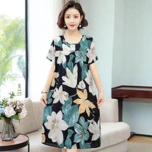 Sweet Style Cotton Silk Sleep Dress Short Sleeve Home Skirt Thin Summer Student Womens Clothing Large Size Floral Print Patterned House Short Sleeve Dress Sleeping Nightwear Soft Lingerie