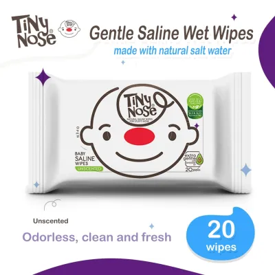 Tiny Nose Natural Saline Baby Wet Wipes - Dissolves and Clears Nasal Mucus - Unscented - 20 Pulls