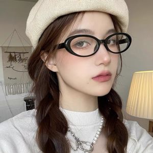 1 Pcs Fashion Korean Style Retro Simple Black Flat Glasses Frame Small Oval Eyeglass Y2K for Girls