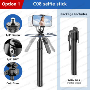 ขาตั้งสามขาสำหรับสมาร์ทโฟน ไม้เซลฟี่หมุนได้ 360 องศาแบบพับได้ ขาตั้งโมโนพอดขนาด 79 นิ้วพกพาได้สำหรับกล้อง/ไฟวงแหวน/iPhone/Android