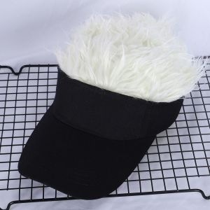ED Stylish Black Adult Men Adjustable Sun Visor Casual Brown Synthetic Fluffy Fake Hair Hat Fun Toupee Hats Wig Golf Baseball Cap Baseball Cap With Spiked Hairs Wig