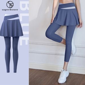 SUPERFLOWER Womens New High Waist 2 In 1 Piece Double Layers Fitness Exercise Running Training Yoga Sports Pants