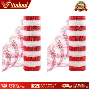 Red and Green Mesh Ribbon for Holiday Wreaths and Swags 2 Rolls Christmas Home Décor Supplies
