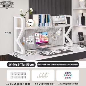 [SG Seller]Pegboard Desk Shelf Organizer 2 Tier Desktop Storage Rack with Hooks for Office Study Room