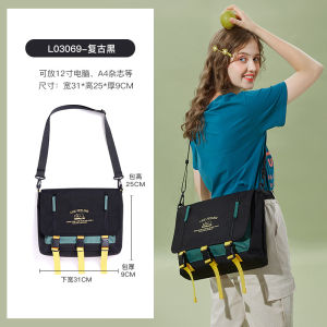 Beg Messenger Beg Messenger Wanita Retro Kanvas Hitam Beg Pelajar Kolej Beg Kelas Satu Bahu