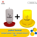 tempat pakan ayam 1kg dan tempat minum ayam 1liter  ( satu paket dari medion ). 