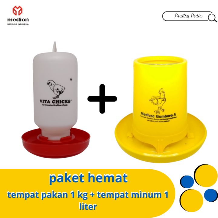 tempat pakan ayam 1kg dan tempat minum ayam 1liter  ( satu paket dari medion )
