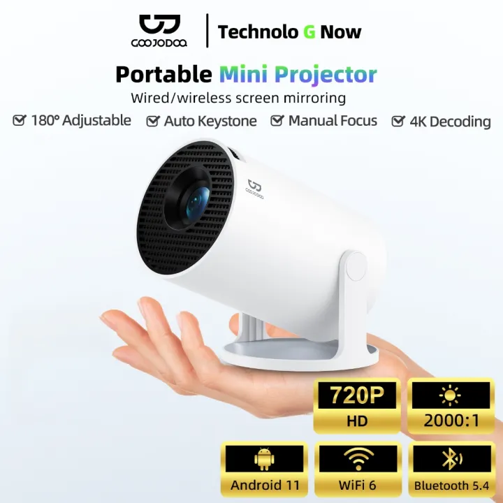GOOJODOQ HY300 Pro Projektor Mudah Alih dengan Pembesar Suara Bluetooth 4K 720P HDMI 180 Sudut Boleh Laras