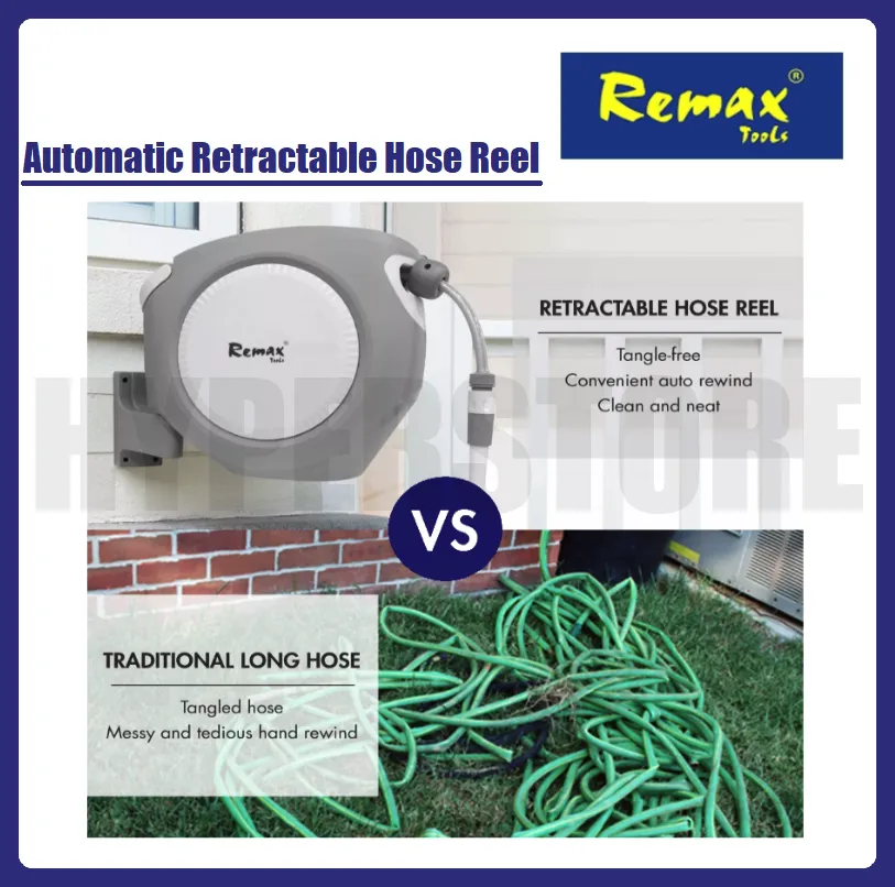 REMAX 20m / 30m Automatic Retractable Garden Hose Reel / 1/2 Auto Rewind  Wall Mount Water Pipe / Hos Air Kekili