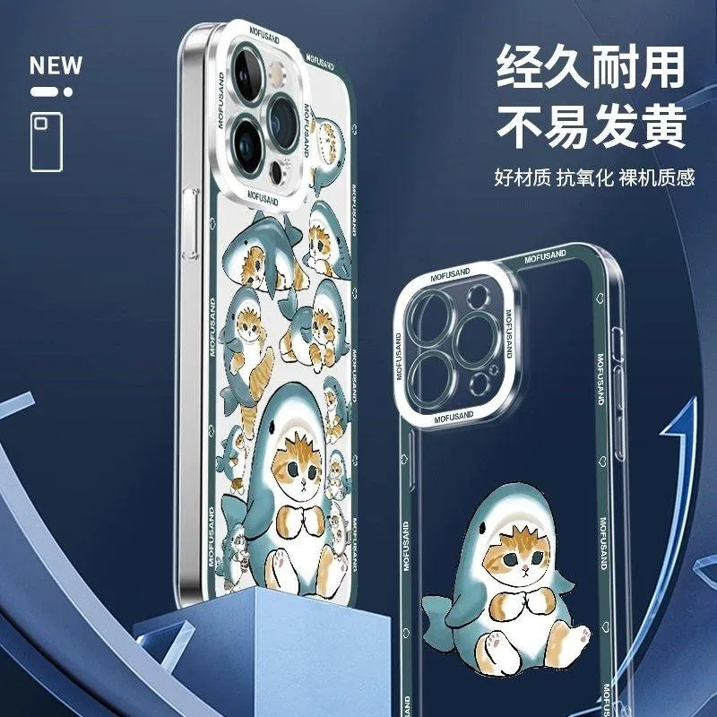 Casing For Iphone 13 Pro Max 11 12 14 Pro Max 12 13 Mini 11 Case Cover Cute  Mofusand shark cat Angel Eyes Transparent Camera Protective Pattern