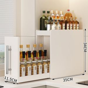 Nhà bếp Phong cách hẹp Giá đựng gia vị Mặt bàn Kéo ra Giá đựng đồ chống bụi nhiều lớp