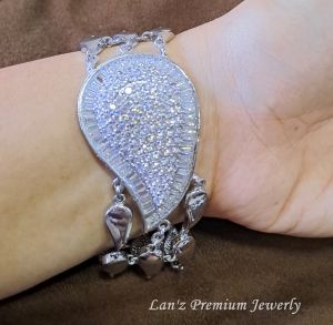 Gelang Besar Mewah Tengah Oval Kristal Swaroski Titanium 18 K Emas Perak