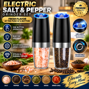 ELECTRIC GRINDER AUTOMATIC SALT PEPPER MILL with LED One Hand Operated | Electric Spice Grinder | Electric Spice Mill Grinder | Electric Grinder | Salt and Pepper Mill Grinder | Battery Operated Spice Grinder | Pepper Mill Grinder Automatic.