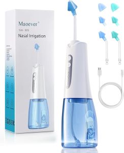 Nasal Irrigation System Cordless Nasal Rinse Machine for Sinus Relief & Nasal Care Electric Neti Pot with 6 Tips and 40 Salt Packs Nasal Irrigation Sinus Rinse System Kit for & Kid