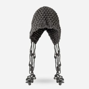 OWNNEW งานทำมือ หมวกถักนิตติ้ง พู่ห้อยคอ ผ้าขนสัตว์ขนแกะ หมวกป้องกันหู น่ารักน่ารักๆ อบอุ่นและอบอุ่น หมวกสวมหัว สำหรับผู้หญิง