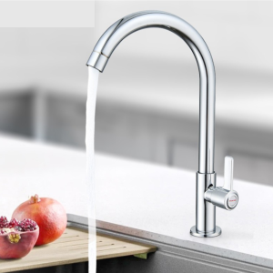 Vòi rửa chén bát đồng mạ Niken đơn 1 đường nước lạnhvòi rửa chén lạnh ổ bi không lỏng cần KENISI-VLT90