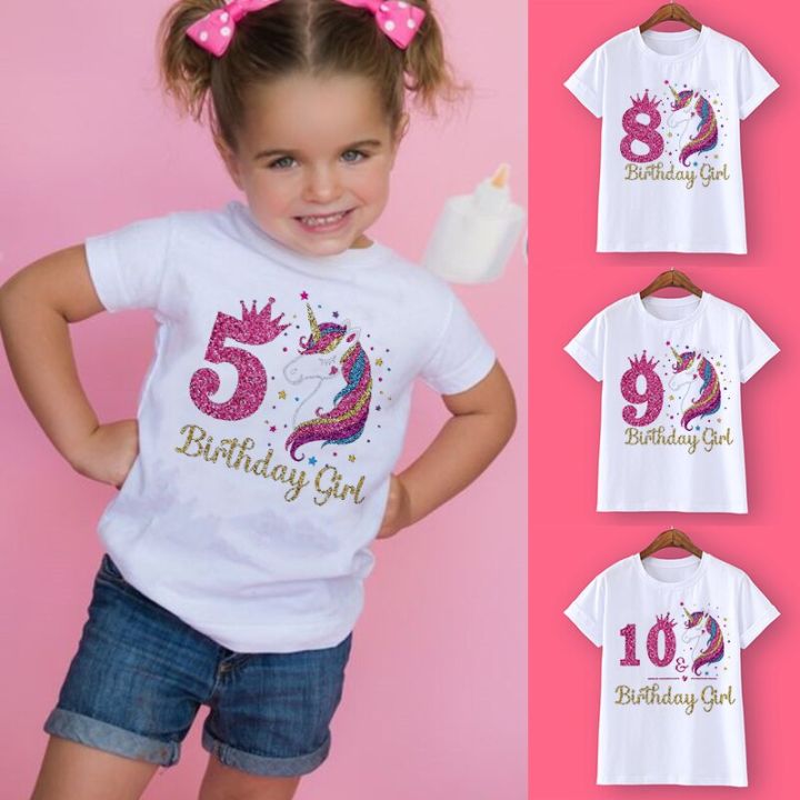 Unicorn Birthday Shirt 1-12 Birthday T-Shirt Wild Tee Girls Party