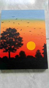Lukisan Kanvas Aesthetic Handmade Motif Senja: Dekorasi Rumah Minimalis