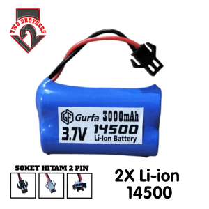 Baterai Mainan Anak/ Baterai RC 2X 14500 3000mAh 3.7V Soket Hitam 2 Pin