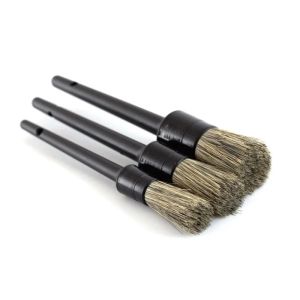 3 Pcs Car Detailing Brush Set with Natural Boar Hair Soft Bristles for Wheels Tires and Interior Cleaning