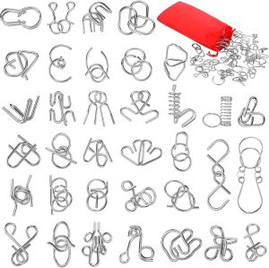 Yilloog Metal Brain Teaser Puzzles Set of 36 with Pouch Steel IQ Games Physics Mind Metal Puzzles for Adults Basket Stocking Stuffers for Boys Girls Adults Challenge Gifts (Easy)