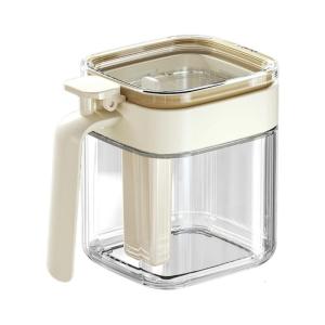 Stackable Glass Container With Integrated Spoon Holder Leakproof Organizer For Seasonings And Baking Supplies
