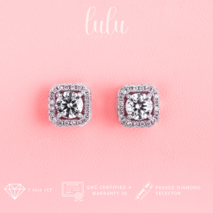 Lulu Moissanite Jewelry - Perhiasan Wanita Anting Tusuk Moissanite Lapis Emas 18K - Stella Square Shaped Moissanite Stud Earrings 1 Pair 1 CT Sertifikat GRA