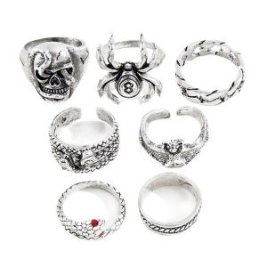[fenggongshuode] 7Pcs set Punk Snake Rings For Women Gothic Spider Men Fashion Jewelry Gifts Accessories