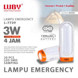 Luby Lampu Emergency L-7739 3W 20 LED SMD Baterai 1200 Mah Rechargeable FREE Cable Bundle 4 Jam
