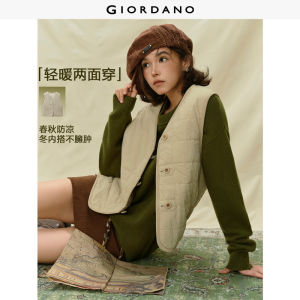 Giordano Women Reversible corduroy v-neck padded vest Free Shipping 18375615