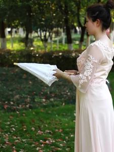 Lace umbrella white lolita Traditional Chinese-style craft umbrella wooden dance performance photography vintage lace bridal umbrella for weddings