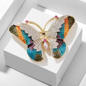 Full-diamond butterfly brooch light luxury and elegant colored enamel inlaid with diamonds clothing accessory jewelry gift