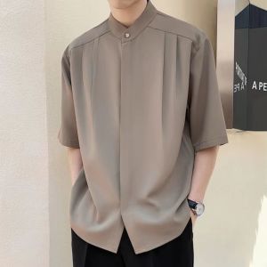 Black Shirt Man Summer Plain Loose Casual Short Sleeve Shirt Men Baju Kemeja Lelaki Lengan Pendek