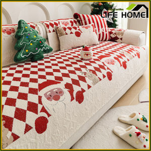 Chenille Sofa Cushion Cover Cloth Cushion Universal 1/2/3/4 Seat Christmas Festive Red Sofa Mat Fixed Anti Slip Straight Row Seat Cushion Sofa Cover