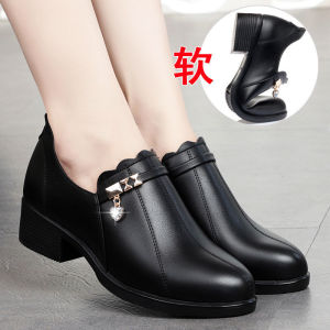 ZAZA 35-41 Black Leather Shoes for Women for Work Thick Heels Soft and Non-Slip Women Office Shoes Kasut Perempuan Korean Style 2021 New