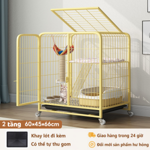 Lồng mèo hình ống vuông loại nặng gia cố Nội thất đẹp mắt Lồng mèo nhiều tầng có bệ đỡ và bánh xe